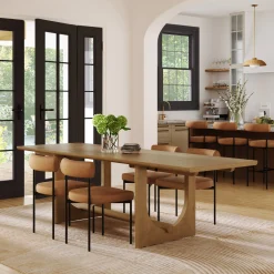 Extendable Mid-Century Faux Leather Dining Table Set (4 Chairs)
