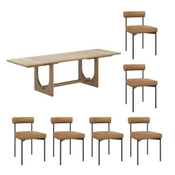 Extendable Mid-Century Faux Leather Dining Table Set (6 Chairs)