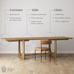 Extendable Mid-Century Faux Leather Dining Table Set (6 Chairs)