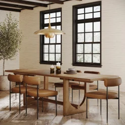 Extendable Mid-Century Faux Leather Dining Table Set (6 Chairs)