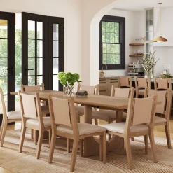 Extendable Mid-Century Flax Dining Table Set (8 Chairs)