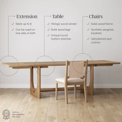 Extendable Mid-Century Flax Dining Table Set (8 Chairs)