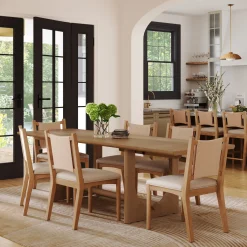 Extendable Mid-Century Flax Dining Table Set (6 Chairs)