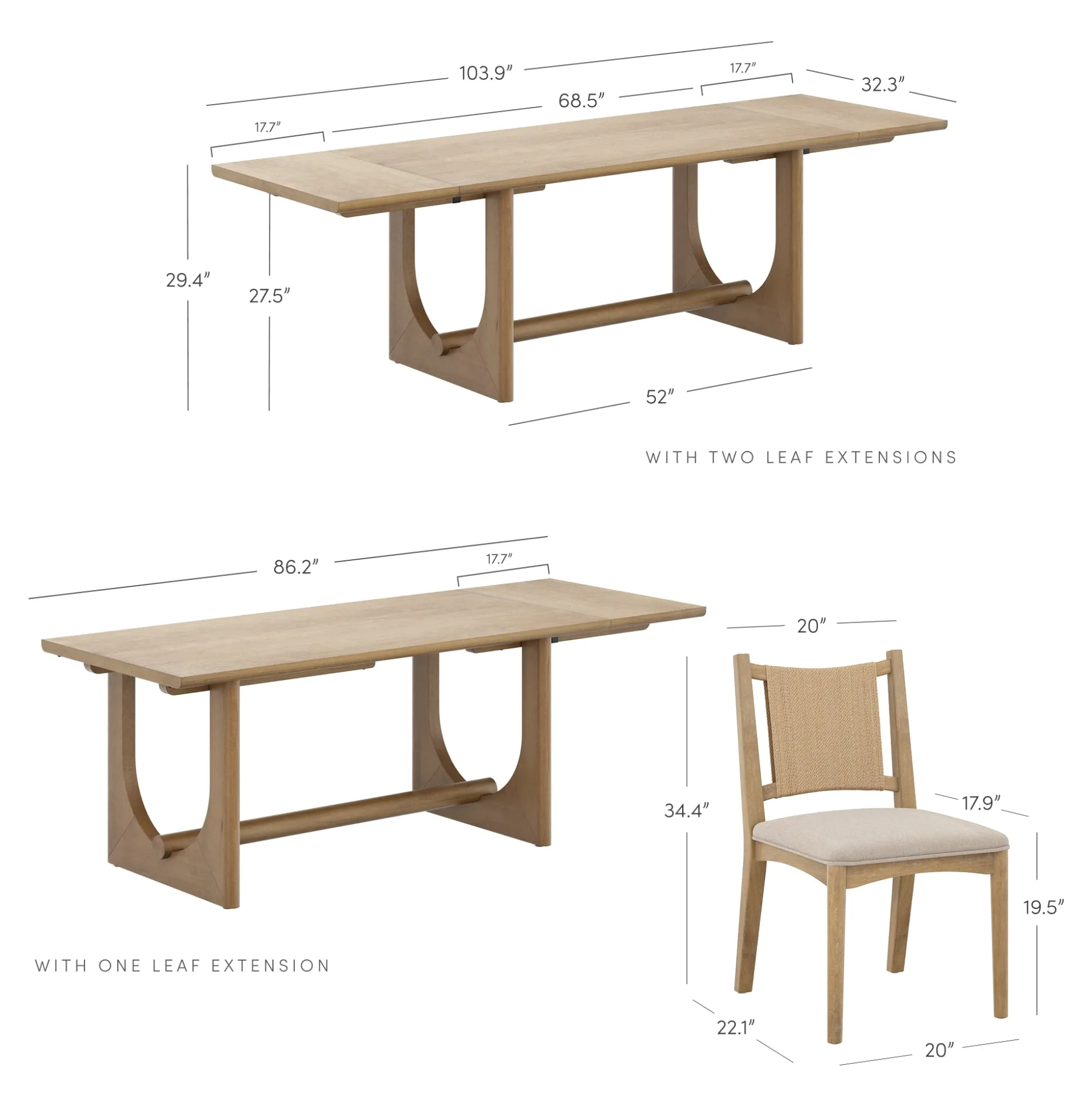 Extendable Mid-Century Flax Dining Table Set (6 Chairs)