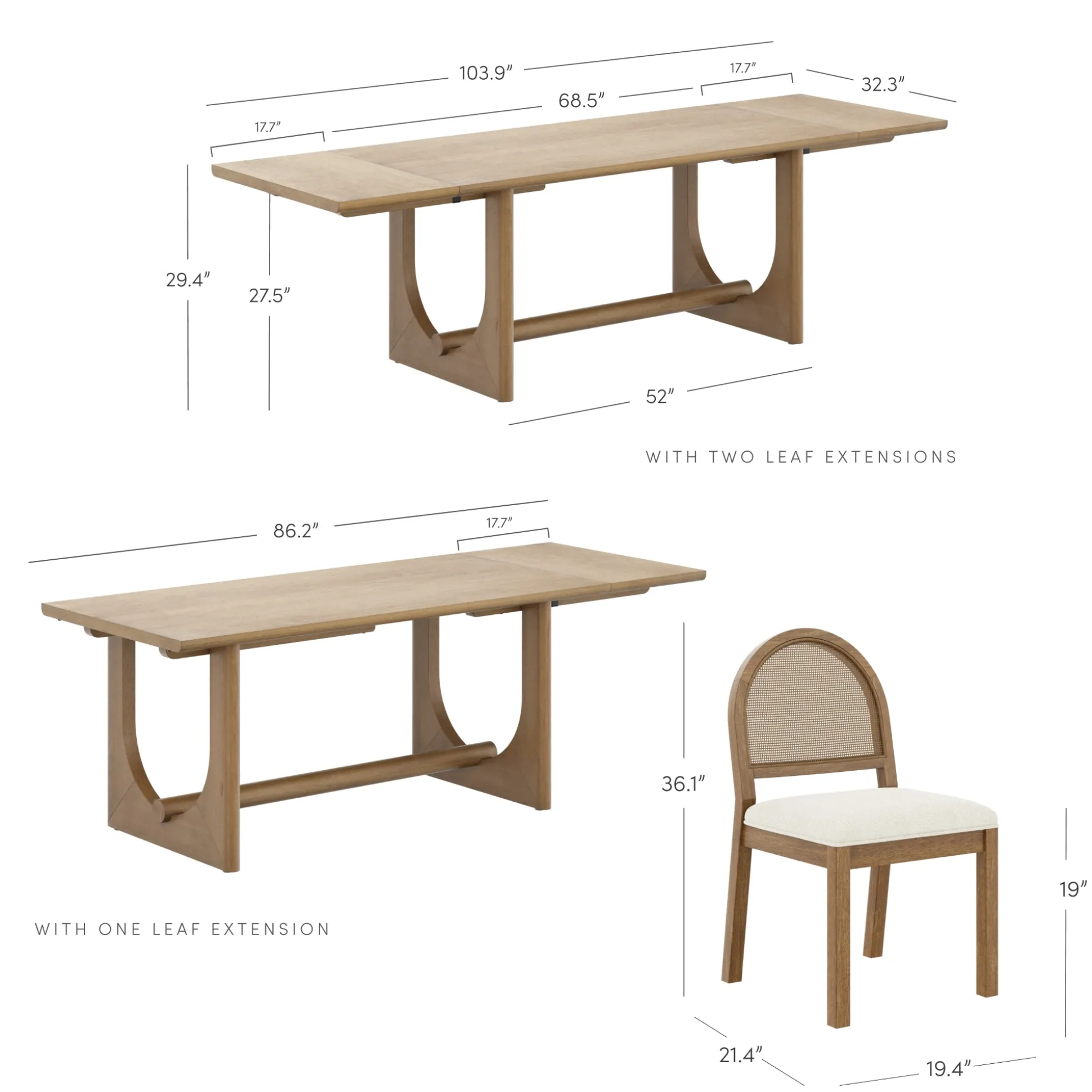 Extendable Mid-Century Rattan Dining Table Set (8 Chairs)