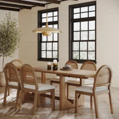 Extendable Mid-Century Rattan Dining Table Set (6 Chairs)