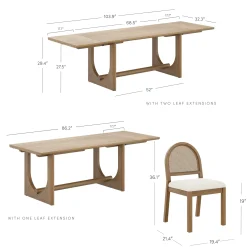Extendable Mid-Century Rattan Dining Table Set (6 Chairs)