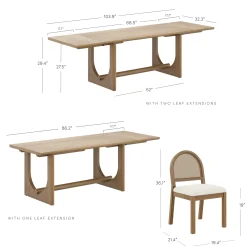 Extendable Mid-Century Rattan Dining Table Set (4 Chairs)