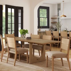 Extendable Mid-Century Seagrass Dining Table Set (6 Chairs)