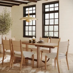 Extendable Mid-Century Seagrass Dining Table Set (6 Chairs)