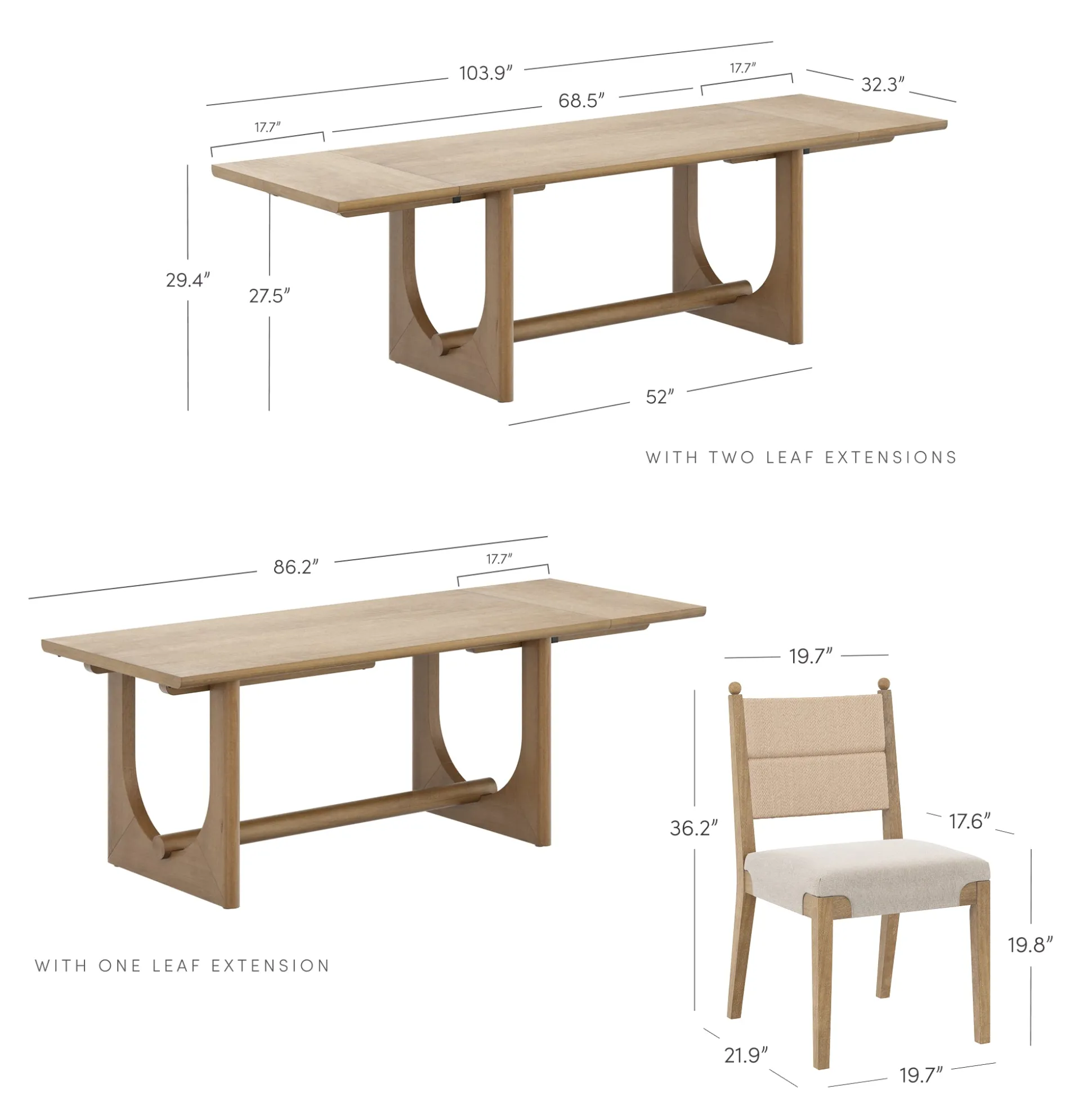 Extendable Mid-Century Seagrass Dining Table Set (8 Chairs)