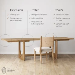 Extendable Mid-Century Seagrass Dining Table Set (8 Chairs)