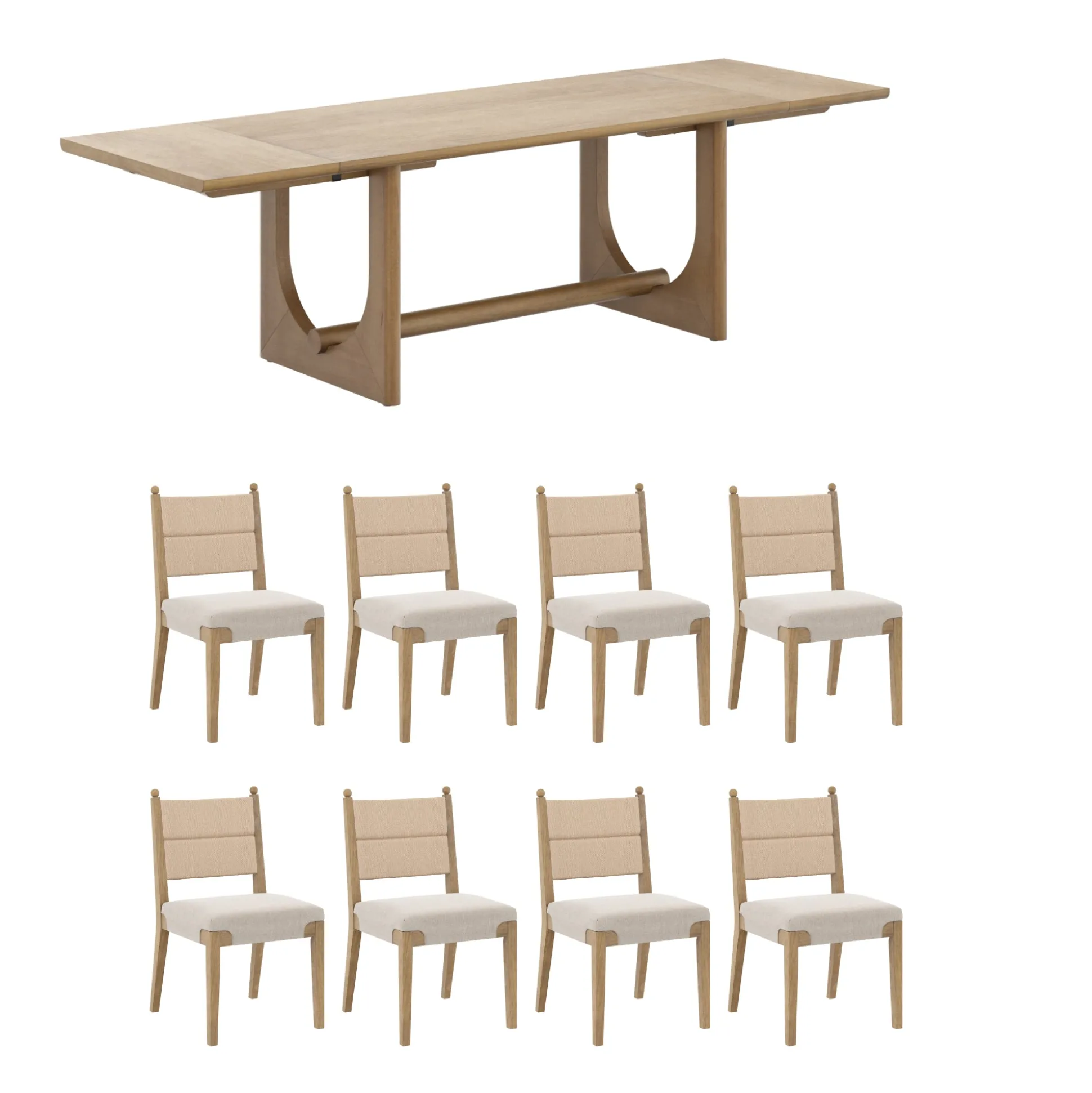 Extendable Mid-Century Seagrass Dining Table Set (8 Chairs)