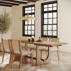 Extendable Mid-Century Seagrass Dining Table Set (4 Chairs)