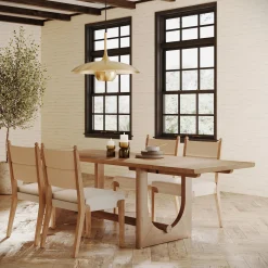 Extendable Mid-Century Seagrass Dining Table Set (4 Chairs)
