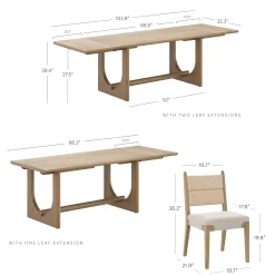 Extendable Mid-Century Seagrass Dining Table Set (4 Chairs)