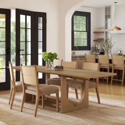 Extendable Mid-Century Seagrass Dining Table Set (4 Chairs)