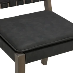Extendable Woven Faux Leather Dining Set Black (6 Chairs)