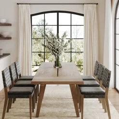 Extendable Woven Faux Leather Dining Set Black (6 Chairs)