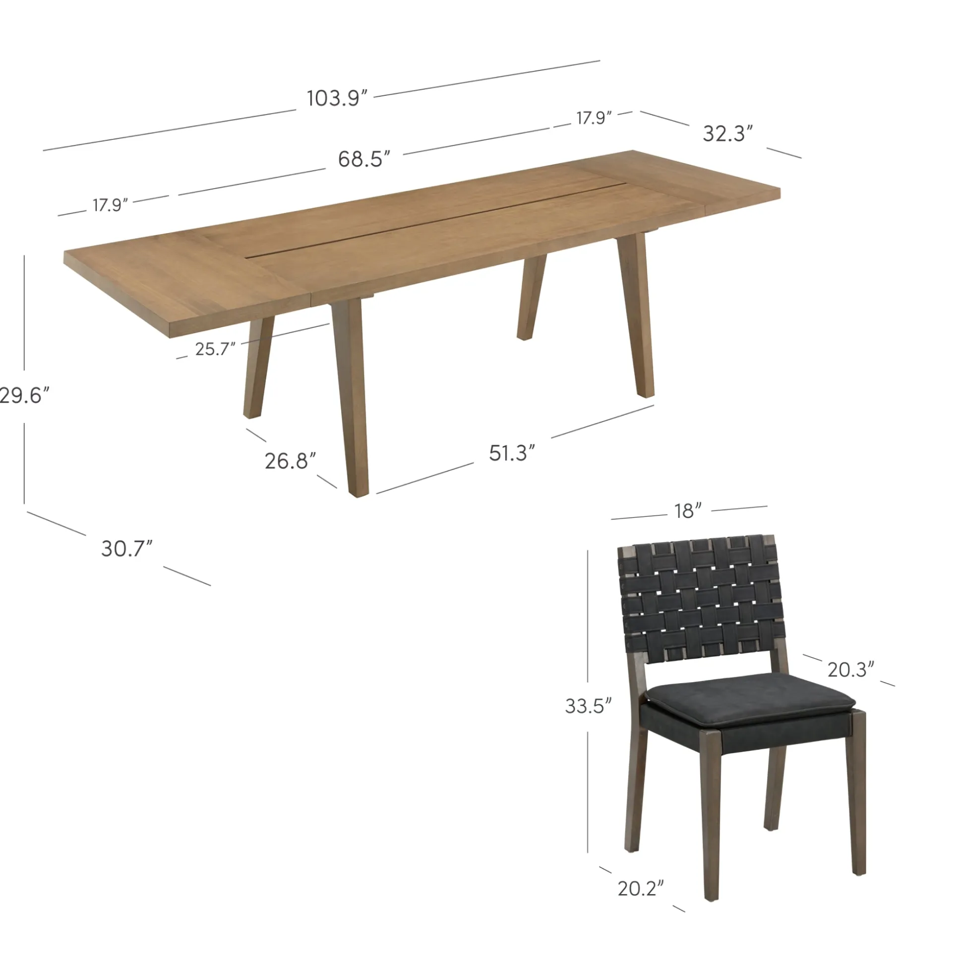 Extendable Woven Faux Leather Dining Set Black (8 Chairs)
