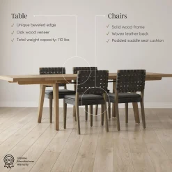 Extendable Woven Faux Leather Dining Set Black (4 Chairs)
