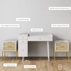 Farmhouse Wood Desk and End Table Bedroom Vanity Set