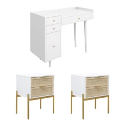 Farmhouse Wood Desk and End Table Bedroom Vanity Set