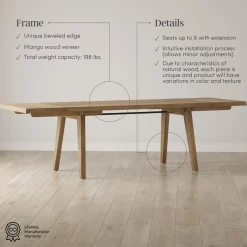 Farmhouse Wooden Dining Table with Leaf Extension Light Brown