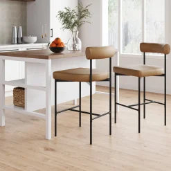 Faux Leather Counter Height Bar Stools Brown (Set of 2)