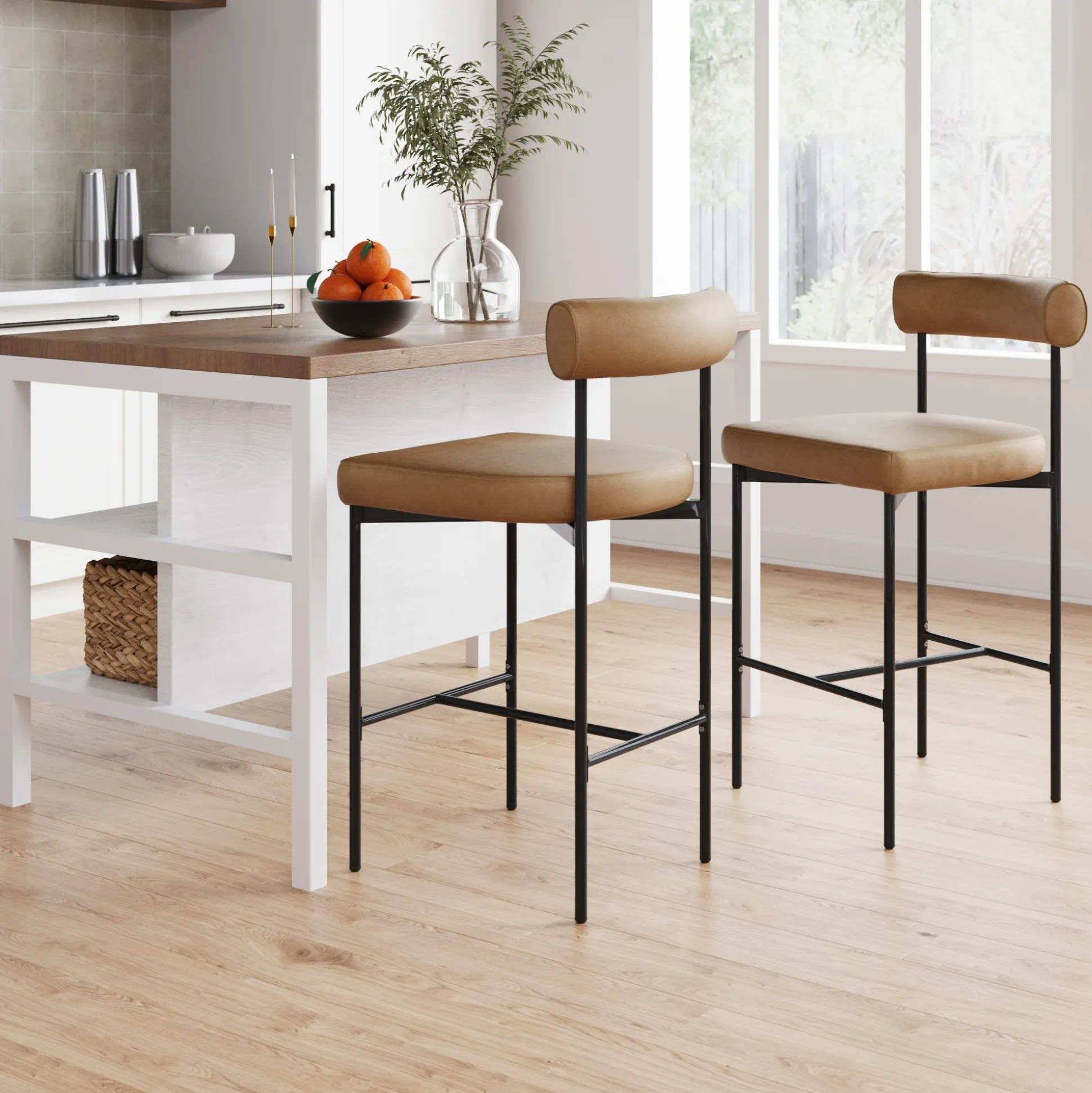 Faux Leather Counter Height Bar Stools Brown (Set of 2)