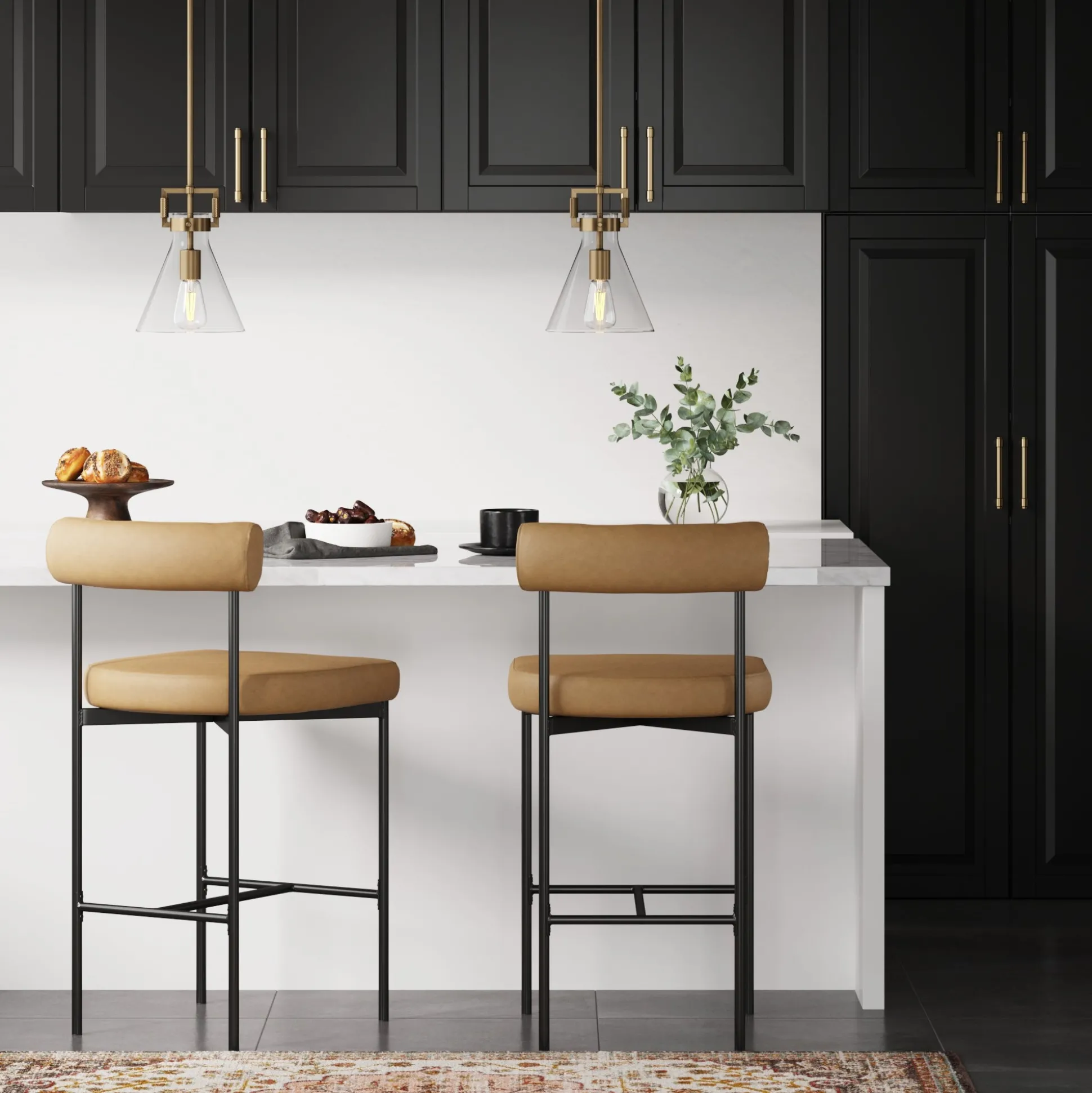 Faux Leather Counter Height Bar Stools Brown (Set of 2)