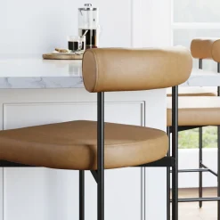 Faux Leather Counter Height Bar Stools Brown (Set of 2)
