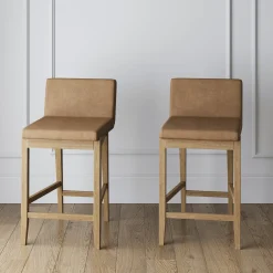Faux Leather Counter Height Bar Stools Light Brown (Set of 2)