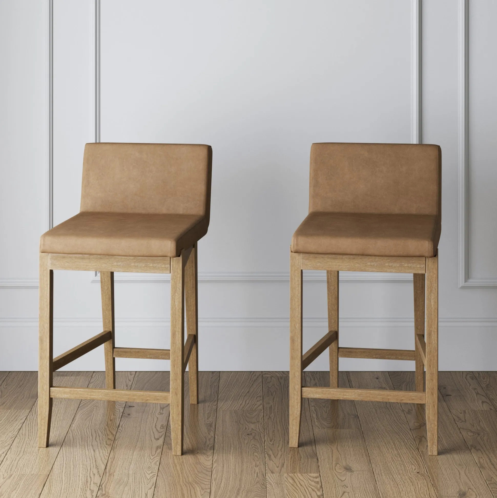 Faux Leather Counter Height Bar Stools Light Brown (Set of 2)