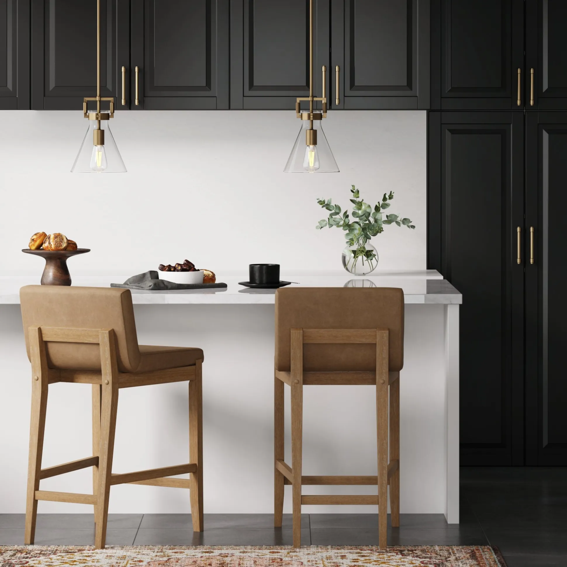 Faux Leather Counter Height Bar Stools Light Brown (Set of 2)