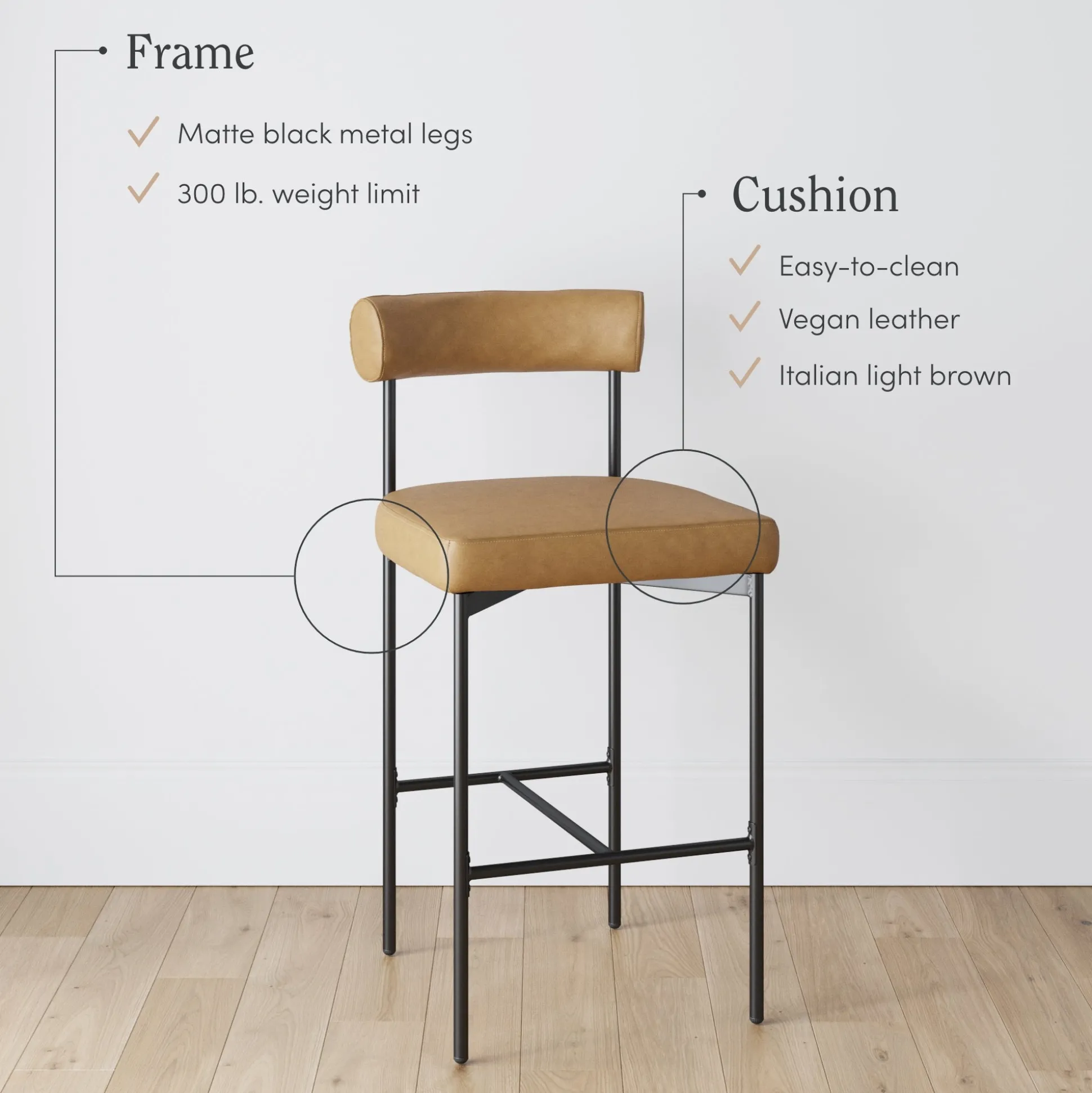 Faux Leather Counter Height Bar Stool Brown