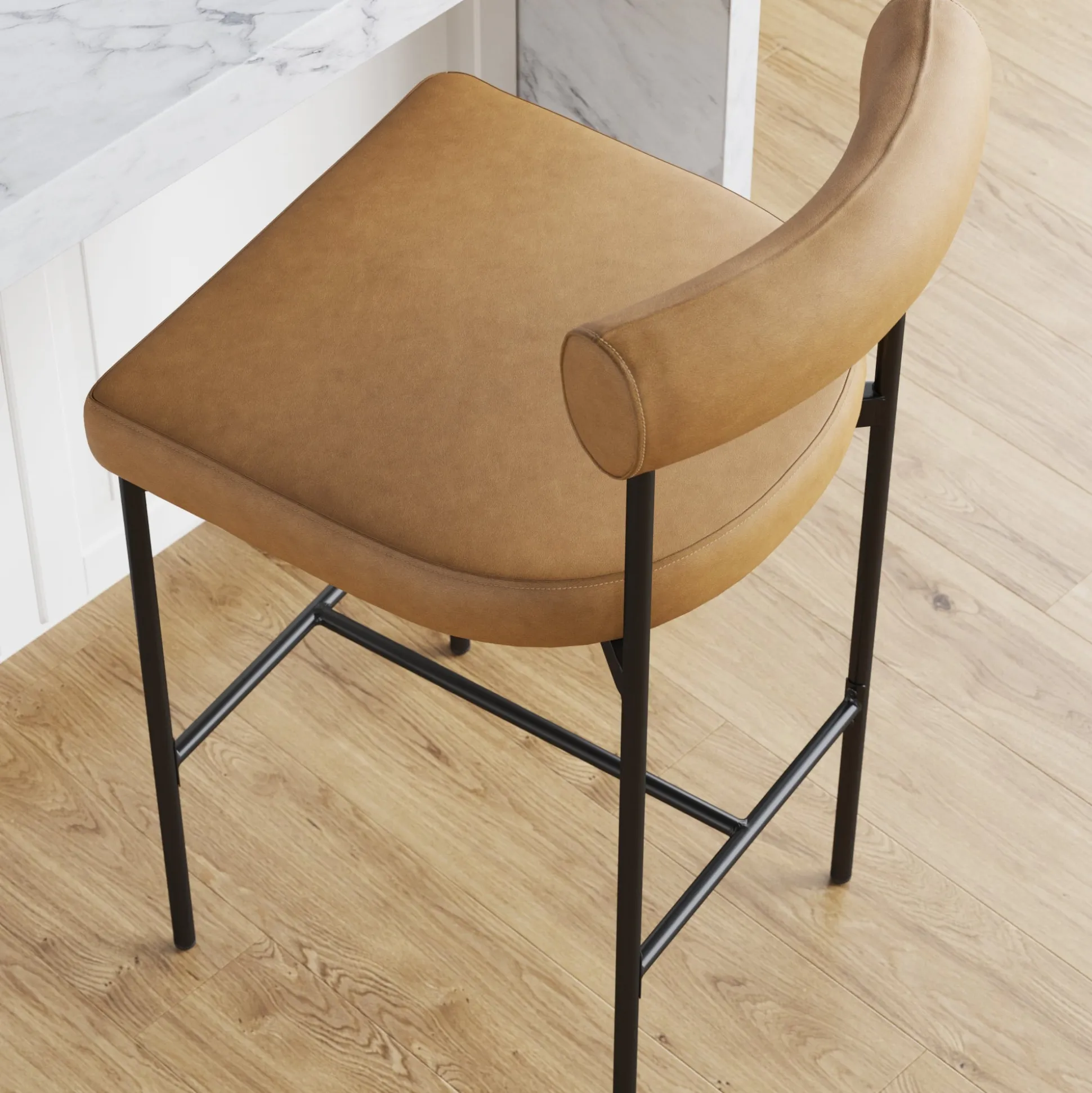 Faux Leather Counter Height Bar Stool Brown