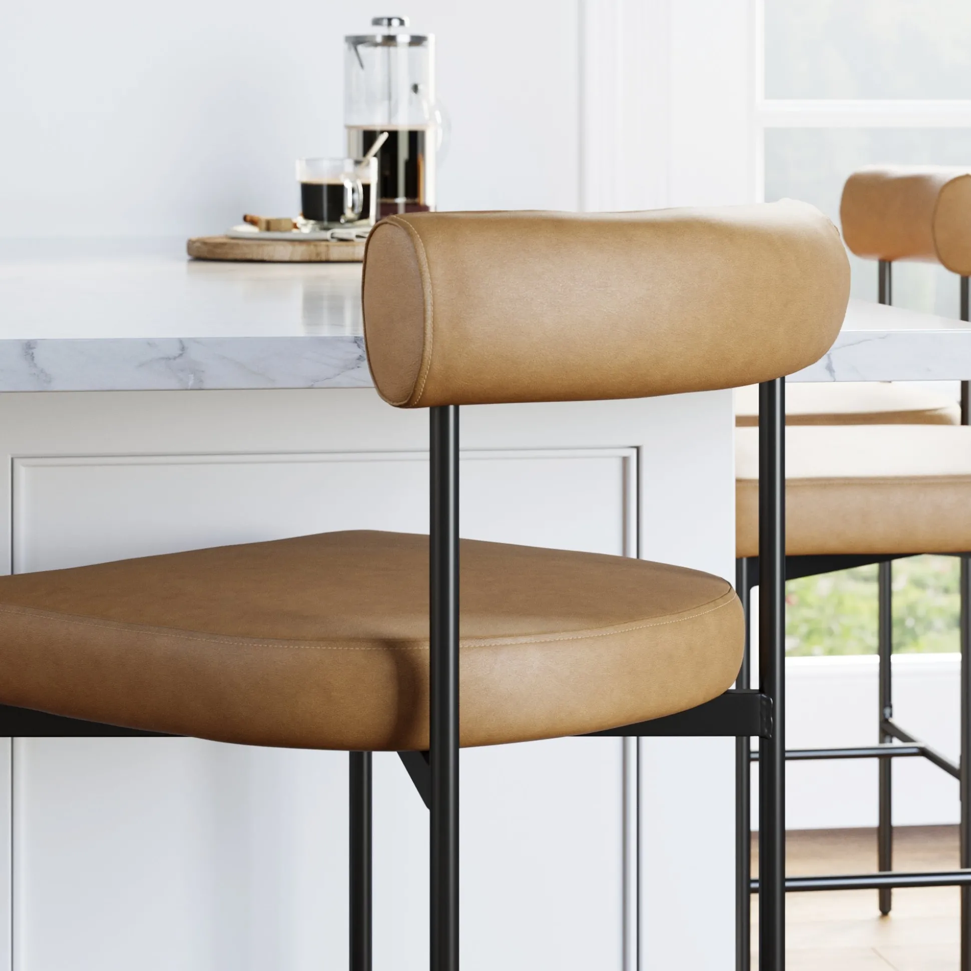 Faux Leather Counter Height Bar Stool Brown