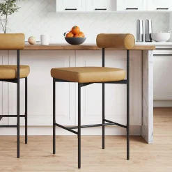 Faux Leather Counter Height Bar Stool Brown