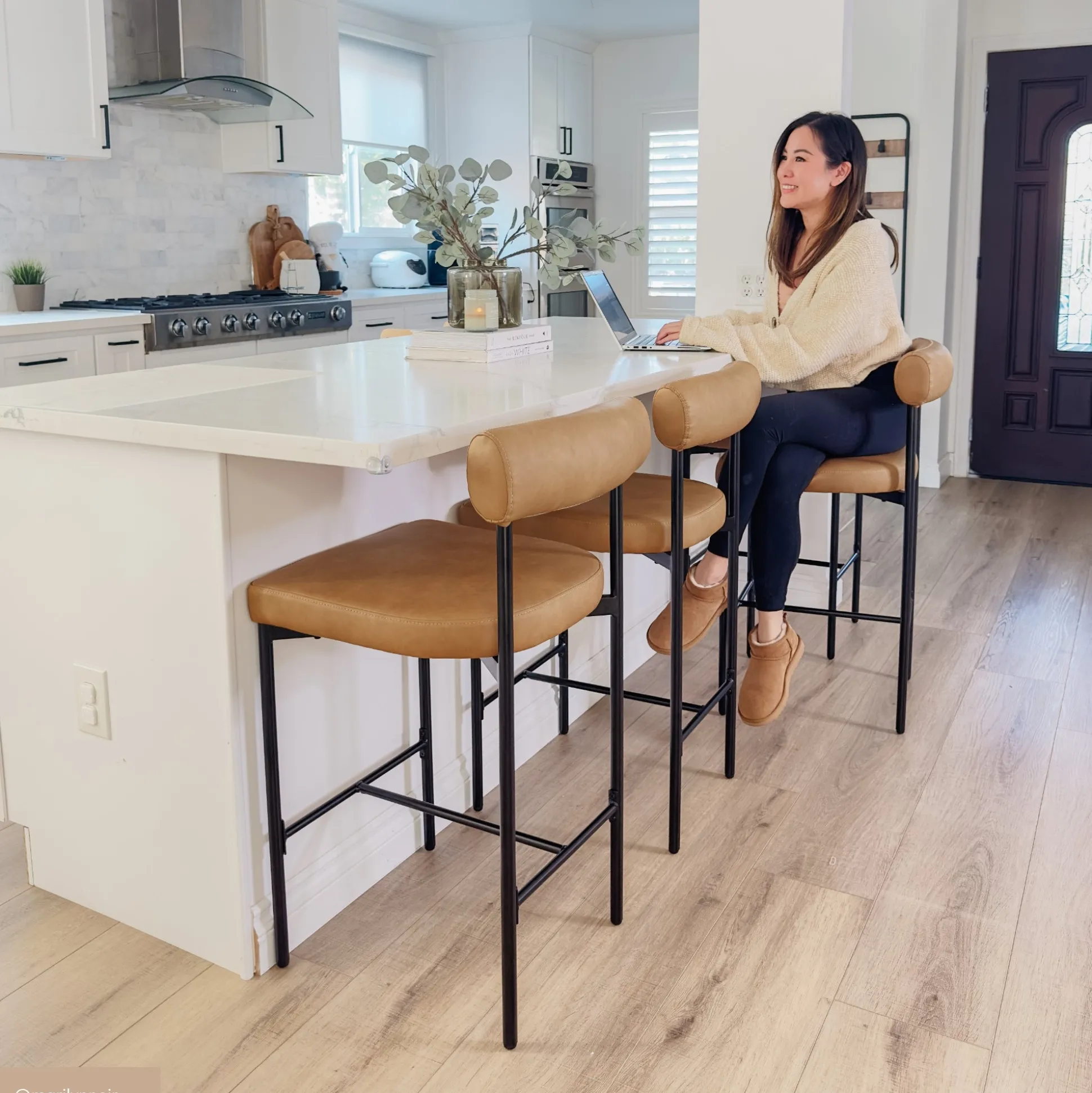Faux Leather Counter Height Bar Stool Brown