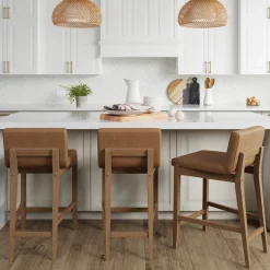 Faux Leather Counter Height Bar Stools Light Brown (Set of 3)