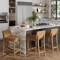 Faux Leather Counter Height Bar Stools Light Brown (Set of 3)