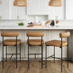 Faux Leather Counter Height Bar Stools Brown (Set of 3)