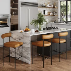 Faux Leather Counter Height Bar Stools Brown (Set of 3)