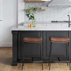Faux Leather Counter Height Saddle Bar Stools (Set of 2)