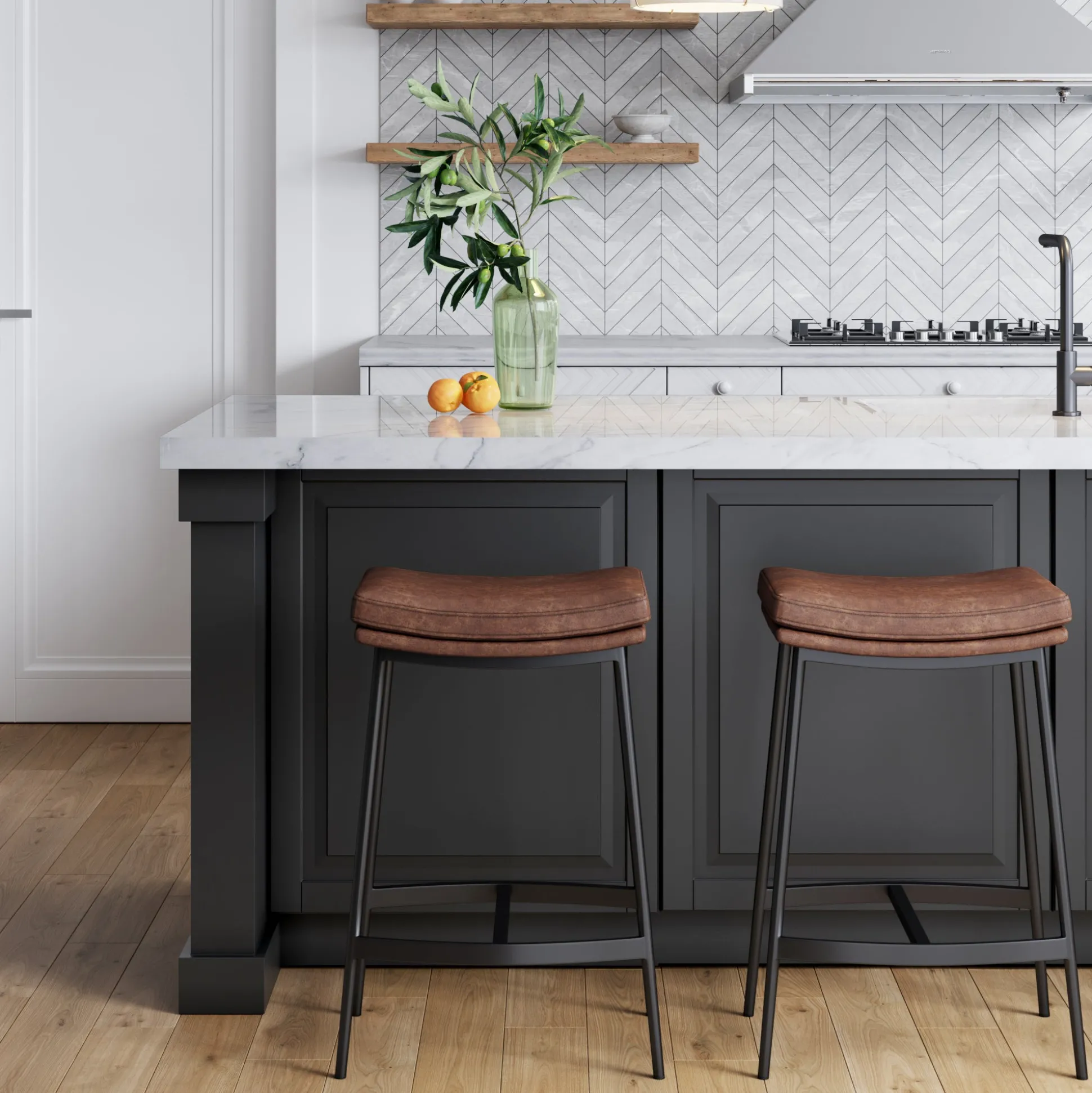 Faux Leather Counter Height Saddle Bar Stools (Set of 2)