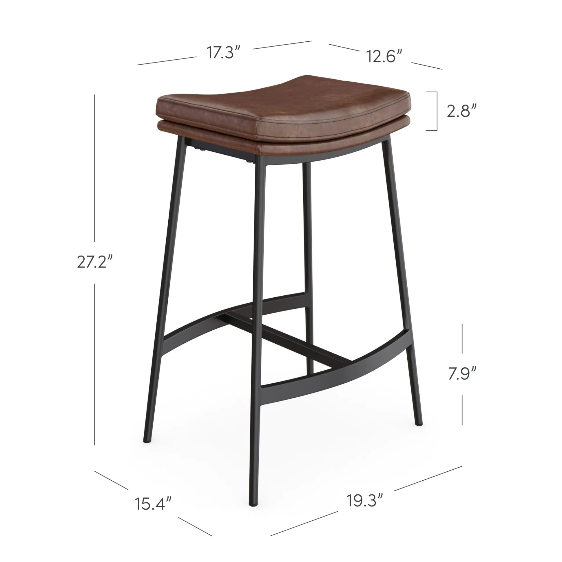 Faux Leather Counter Height Saddle Bar Stools (Set of 2)