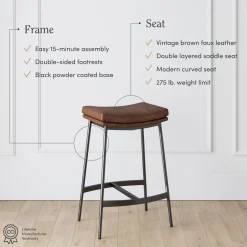 Faux Leather Counter Height Saddle Bar Stools (Set of 4)