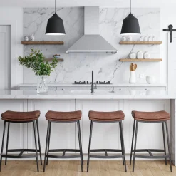 Faux Leather Counter Height Saddle Bar Stools (Set of 4)