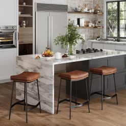 Faux Leather Counter Height Saddle Bar Stools (Set of 3)